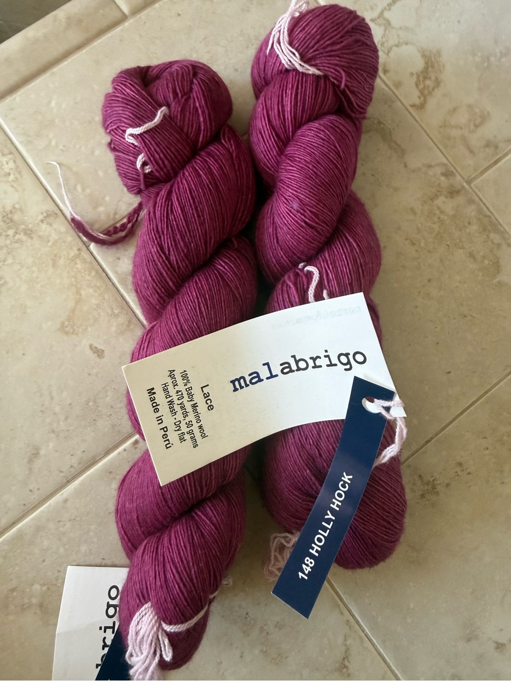 Malabrigo Lace Baby Merino Wool Yarn - Hollyhock Pink 2 Hanks